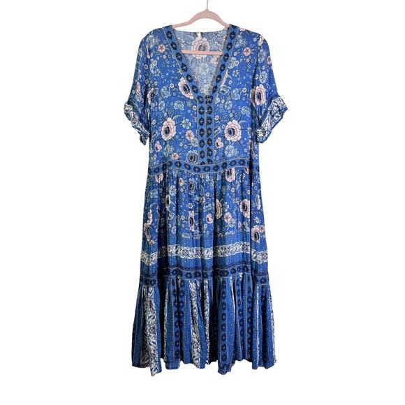 SPELL & THE GYPSY Dress Small Collective Zahara Maxi Boho Floral Metallic Thread - Picture 3 of 16